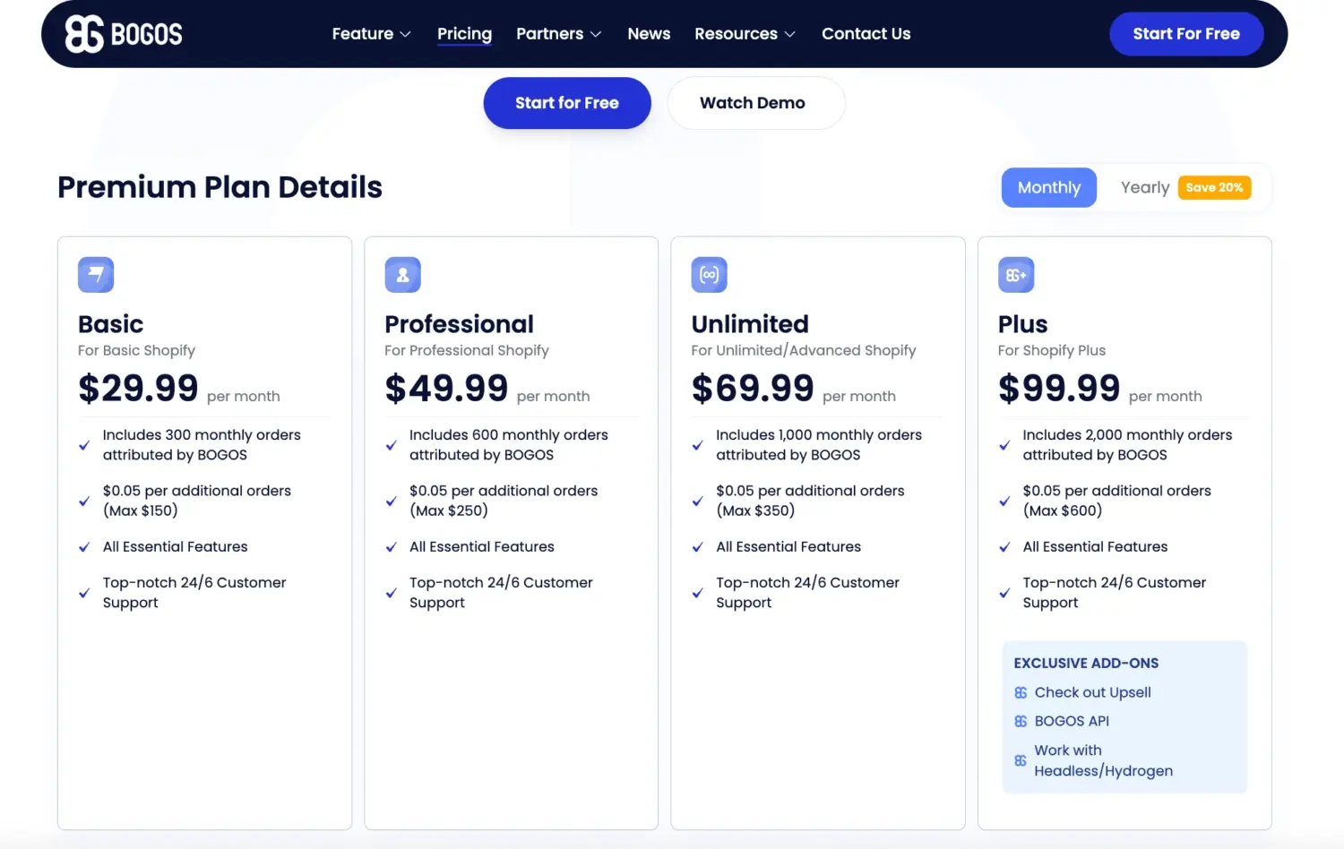Bogos Shopify App Pricing Tiers Overview
