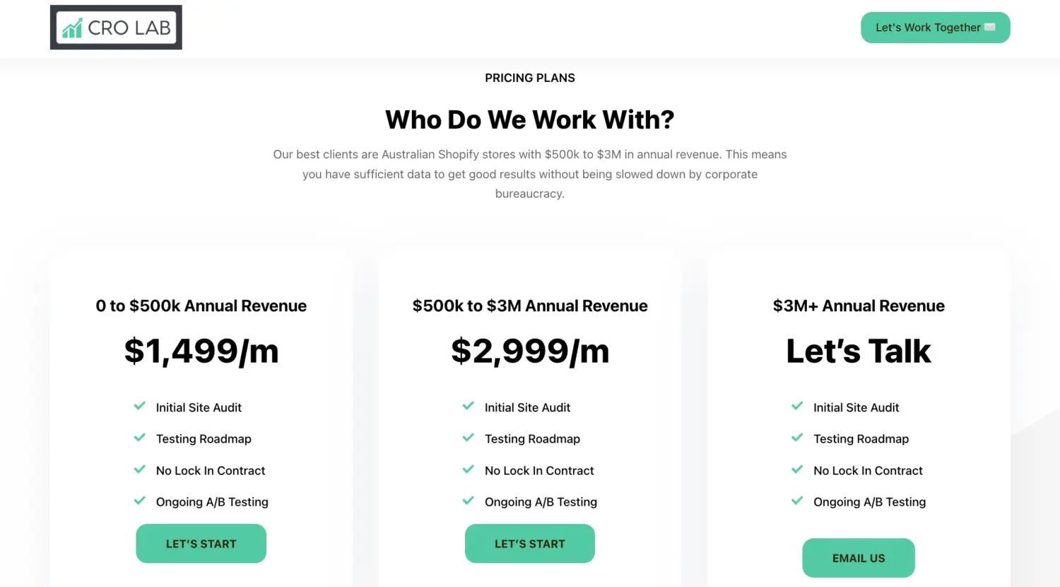 Cro Lab Shopify Cro Pricing Plans By Revenue Tier