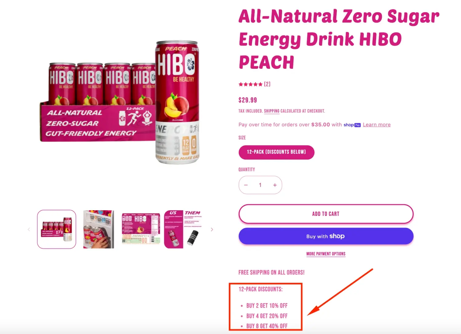 Energy Drink Product Page With 12 Pack Discounts