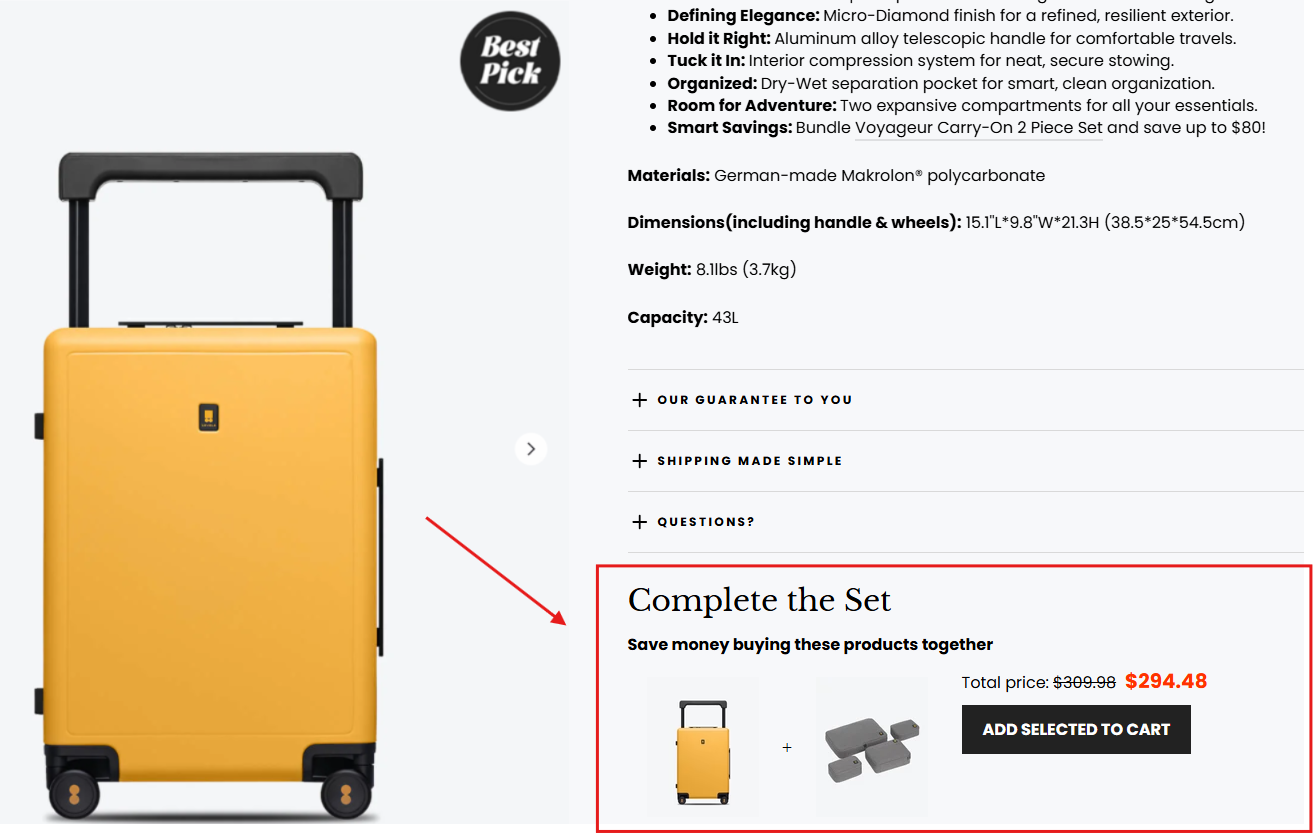 Upsell with related add-ons