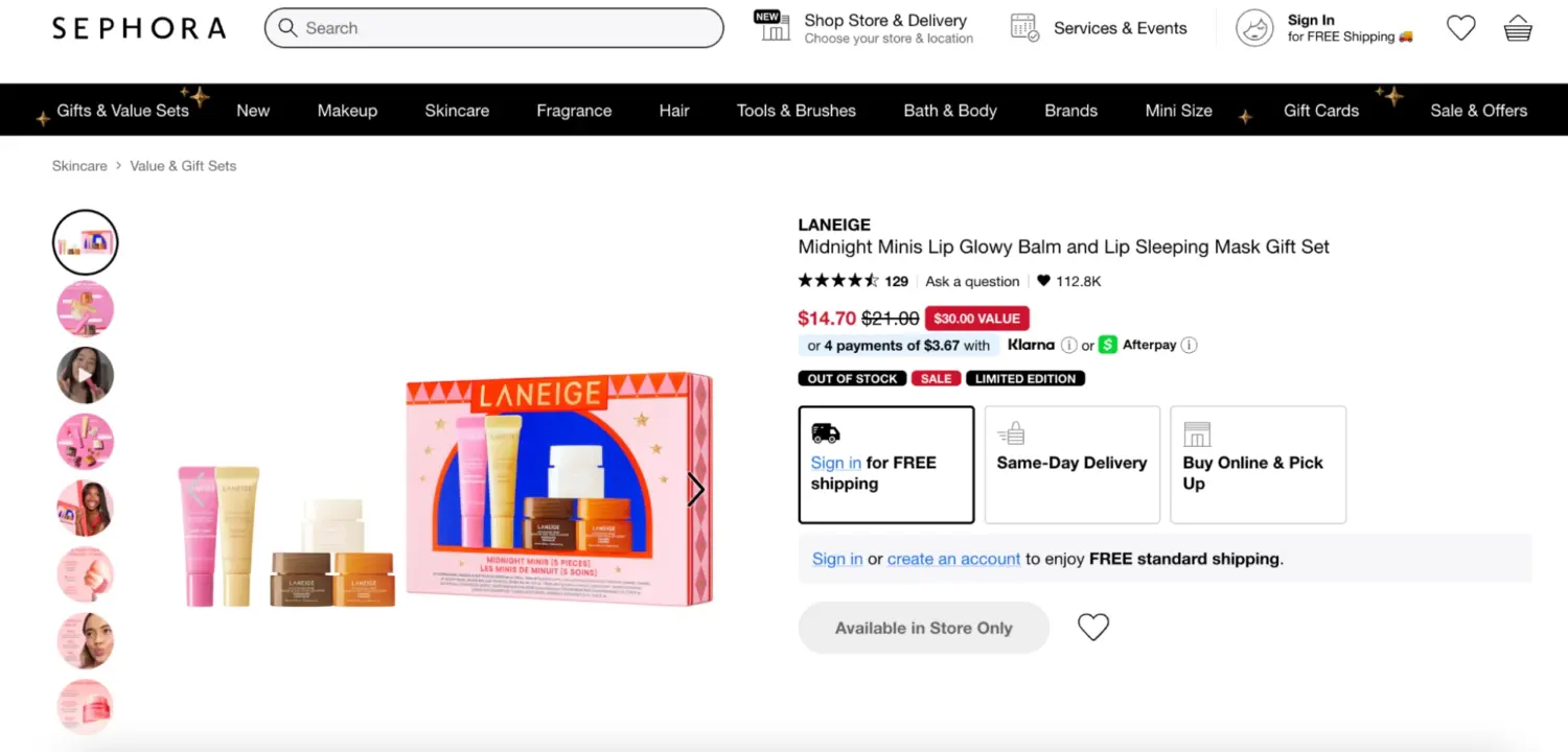 Laneige Value Gift Set Showing Bundle Savings