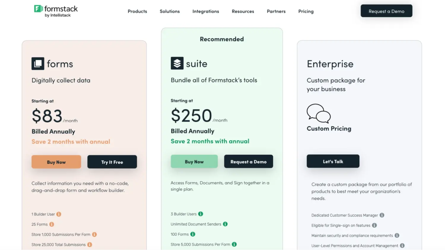 Saas Pricing Table Forms Suite Enterprise Comparison