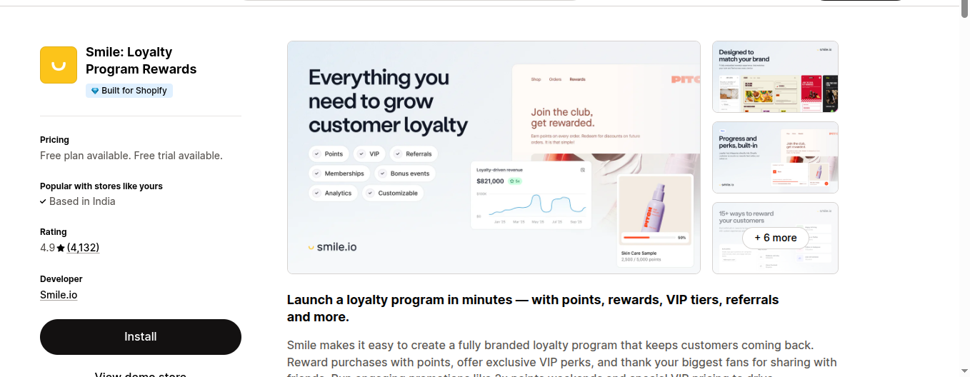 Smile io shopify app store listing