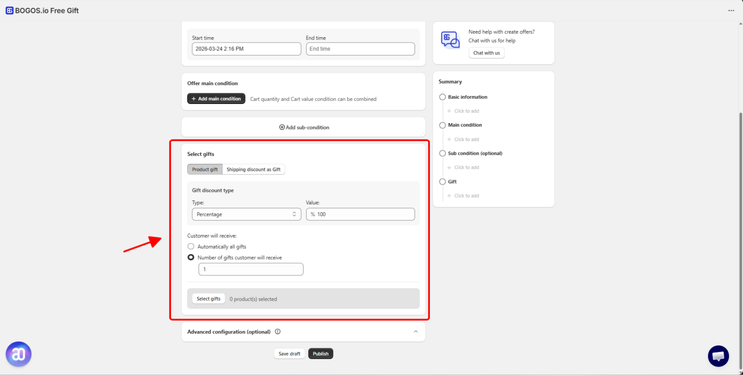Choose gift customers will receive

