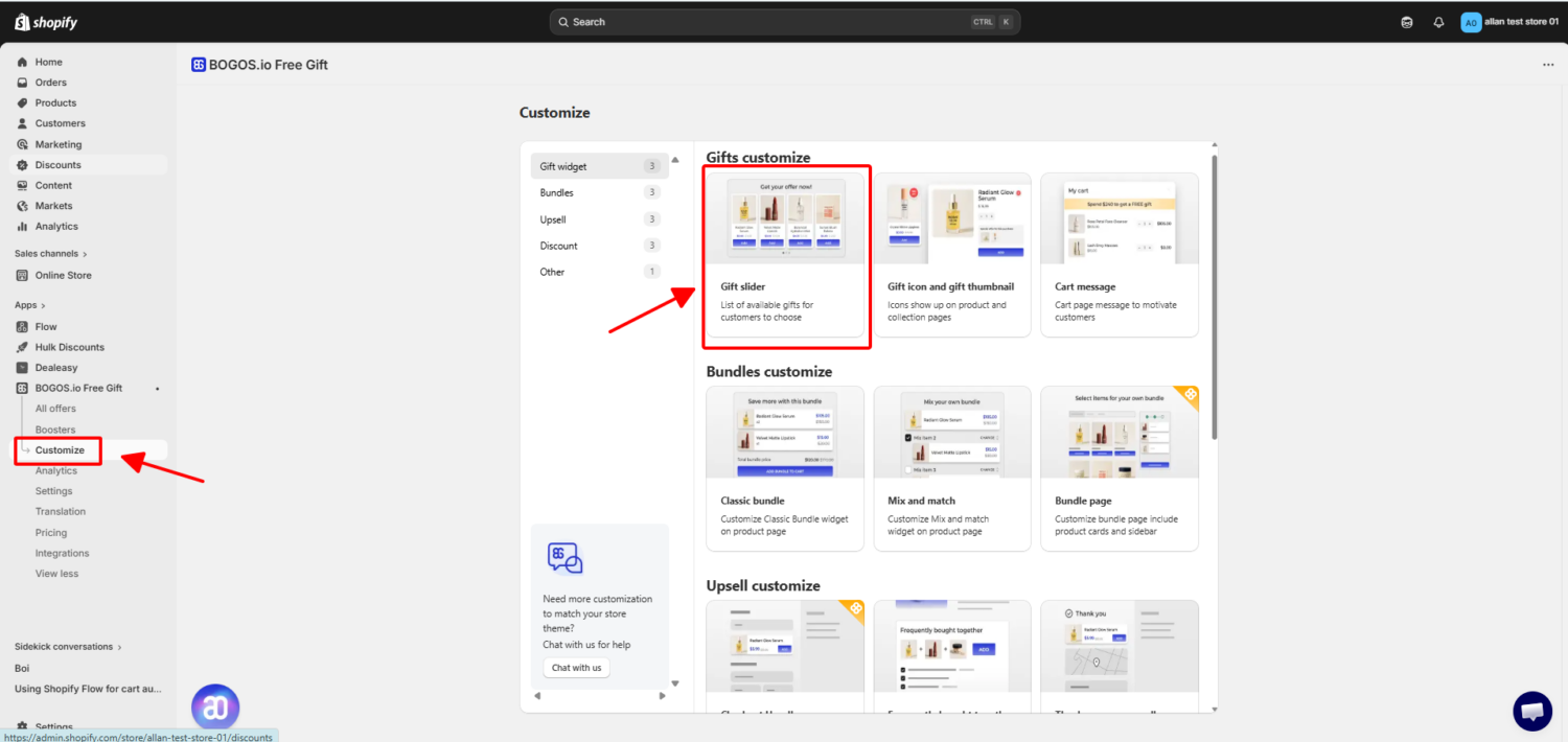 Customize the Gift Slider Appearance