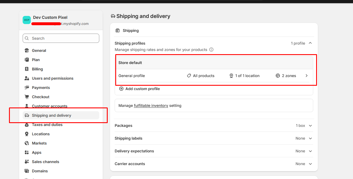 General shipping profile