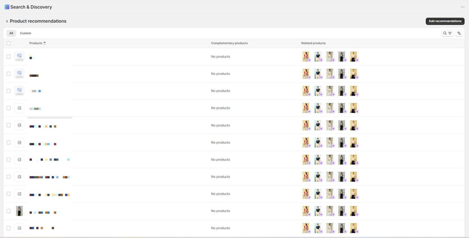 Product Recommendations Dashboard In Shopify Search N Discovery App