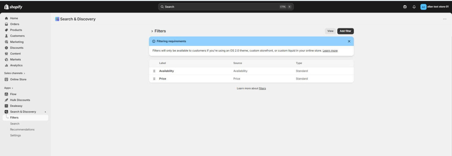 Shopify Search N Discovery App Filter Dashboard