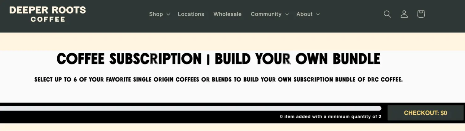 Coffee Subscription Bundle Builder Interface Showing Selectable Products And Minimum Quantity Requirement To Encourage Recurring Purchases