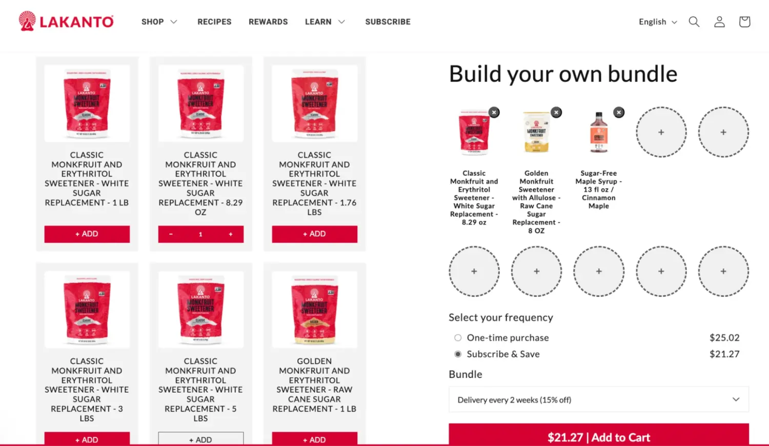 Grid Based Bundle Builder With Empty Slots Encouraging Users To Complete Their Selection Set