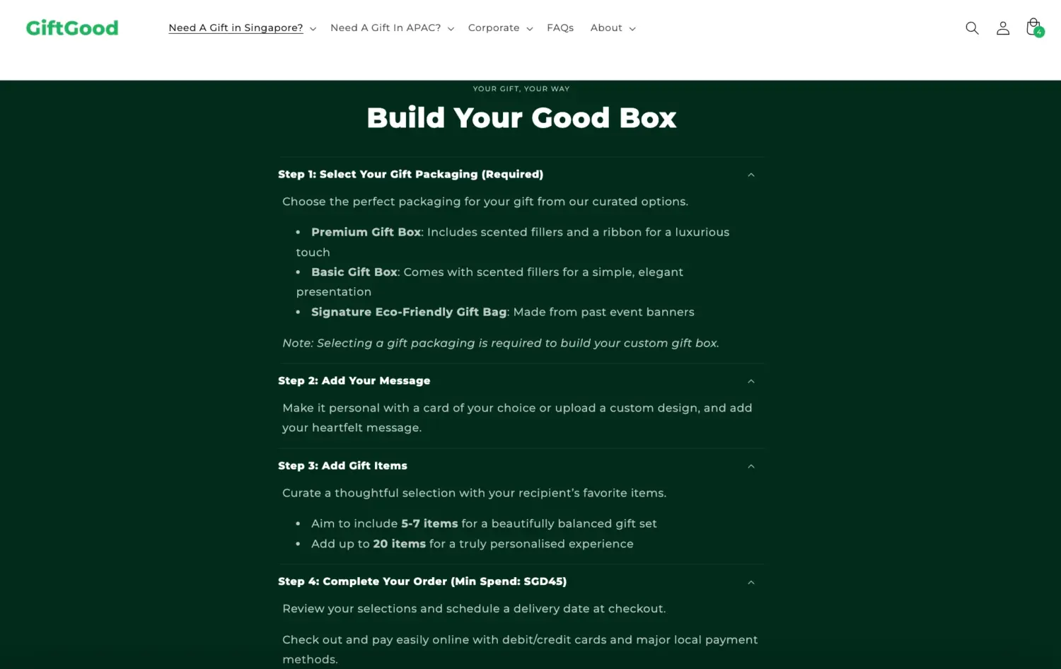 Guided Gift Box Builder Interface With Steps For Packaging Message And Item Selection To Simplify Customization