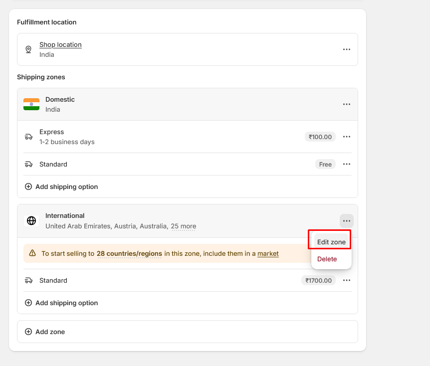  International shipping zones