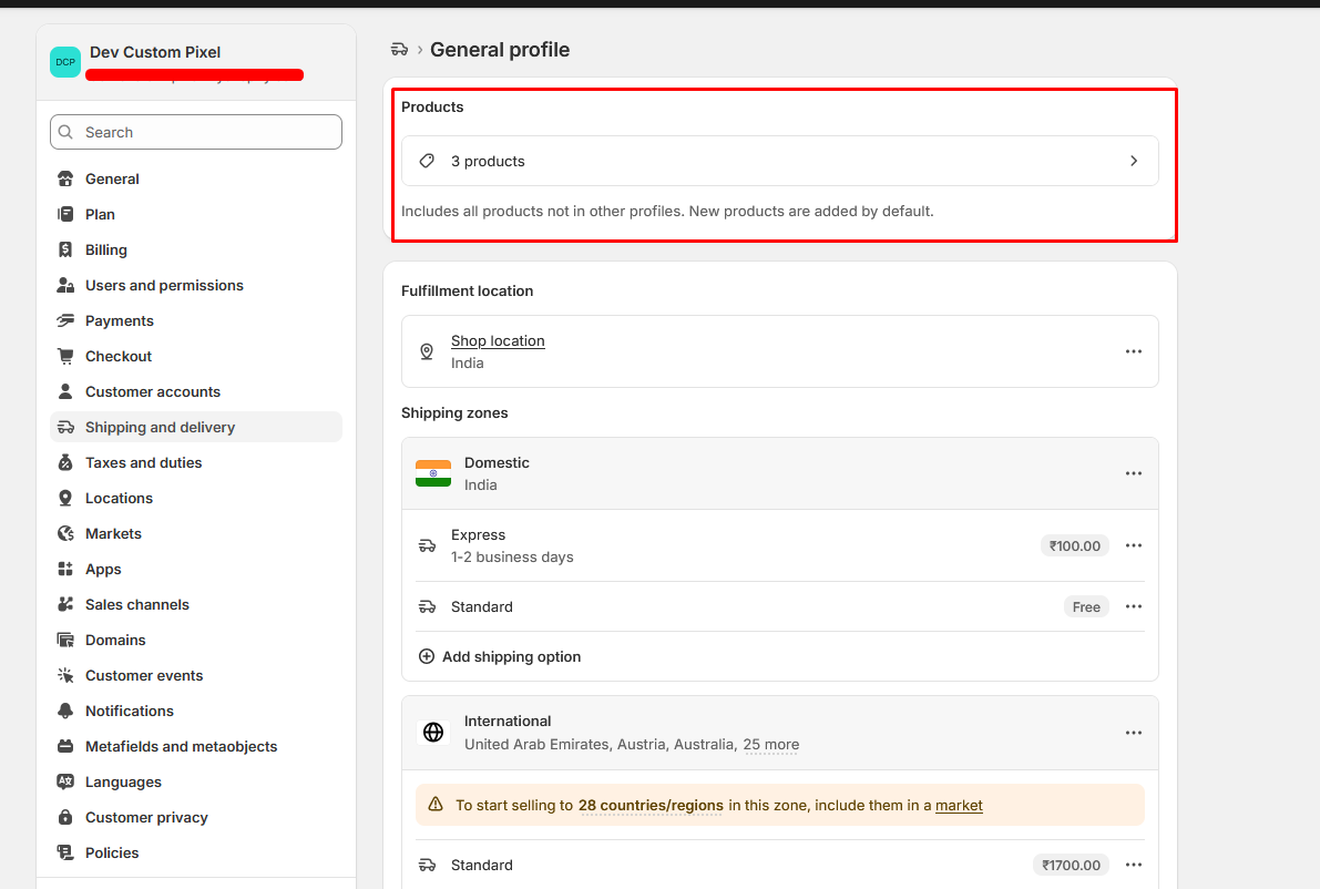 General shipping profile products