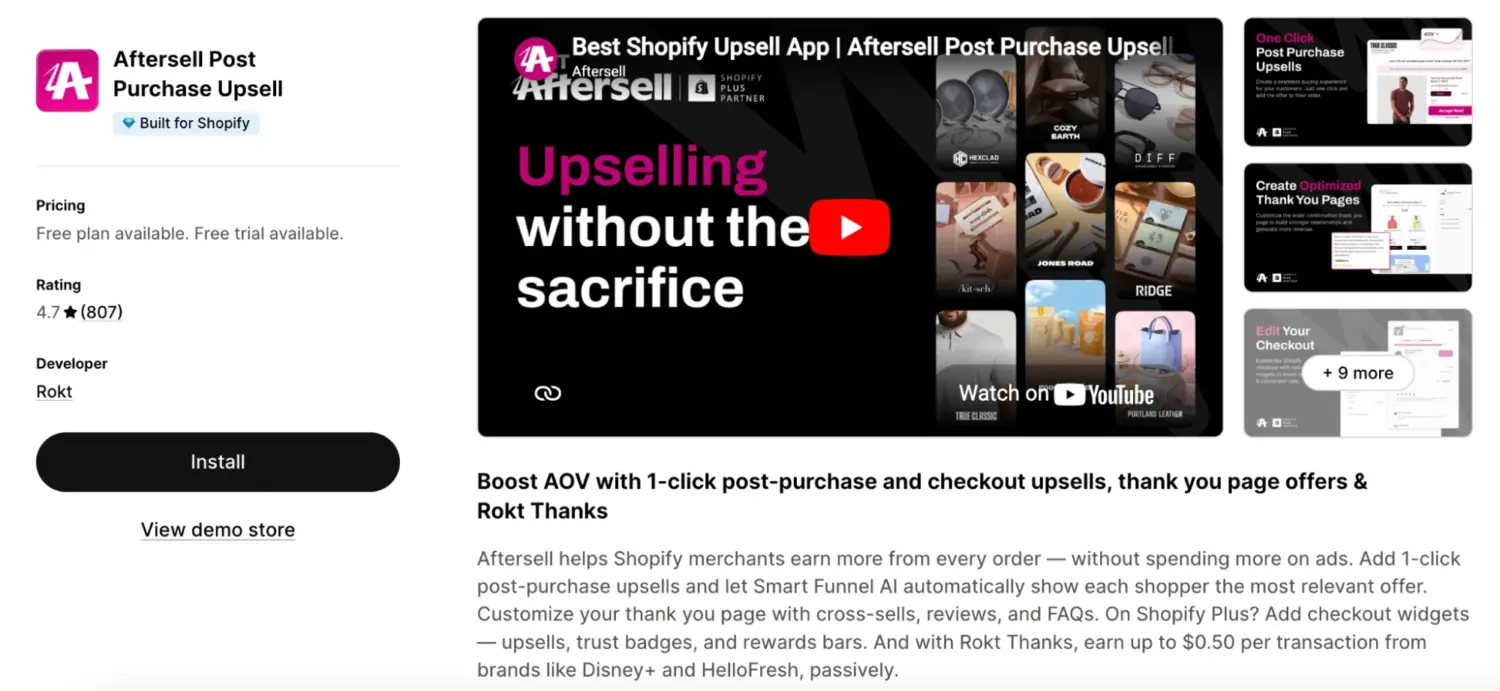 Aftersell App For One Click Post Purchase Upsells