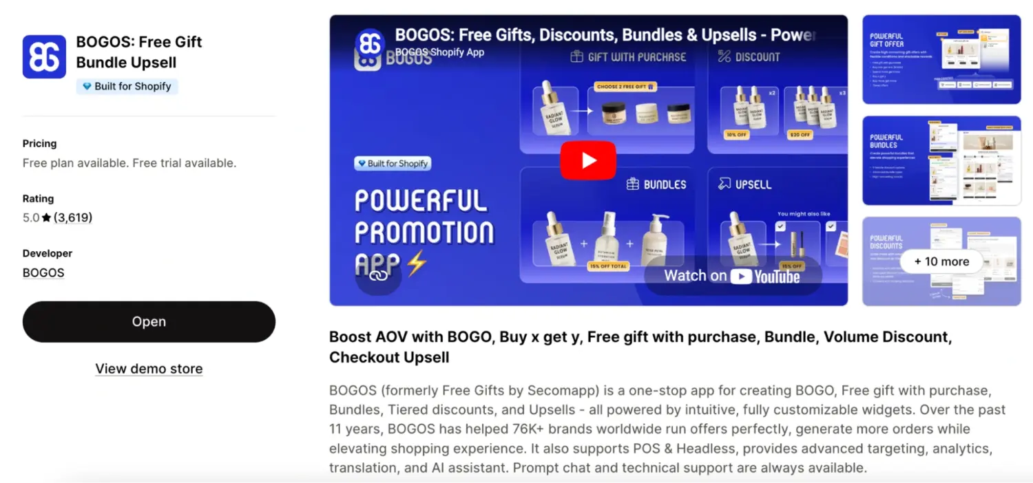 Bogos App Showing Bogo Bundle And Upsell Features
