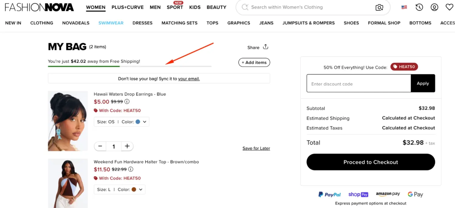 Cart Page Progress Bar For Free Shipping