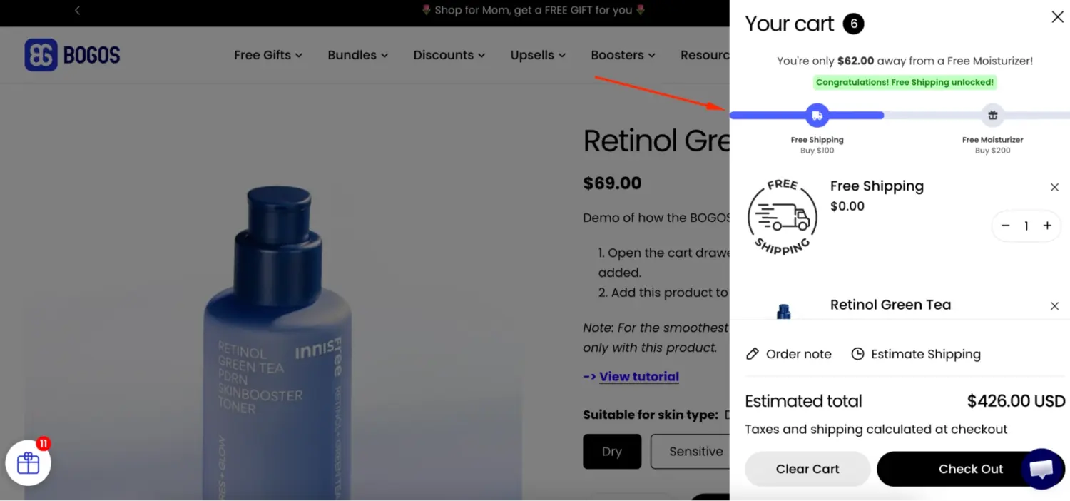 Cart Progress Bar For Free Shipping Reward