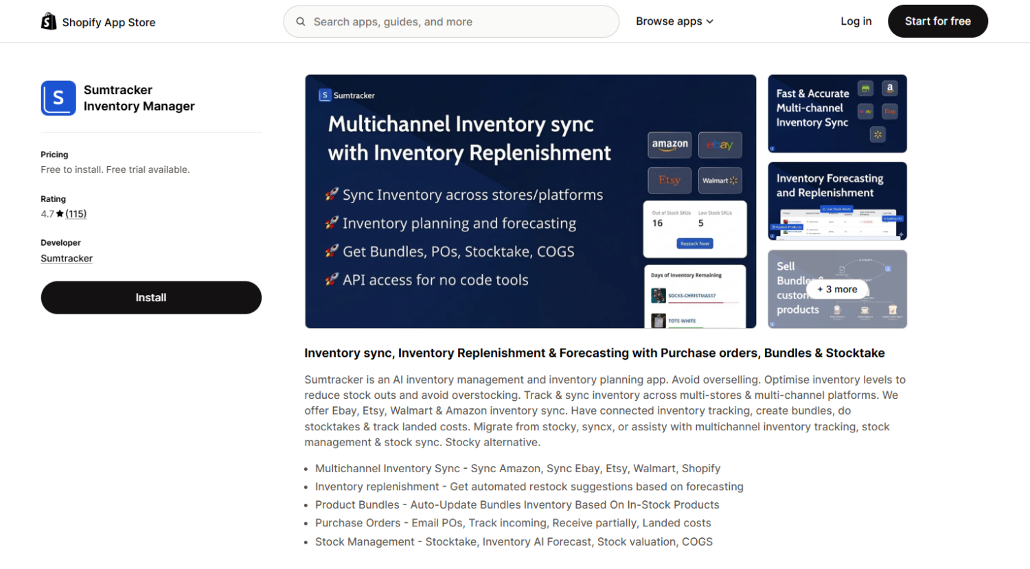 Sumtracker Shopify app listing

