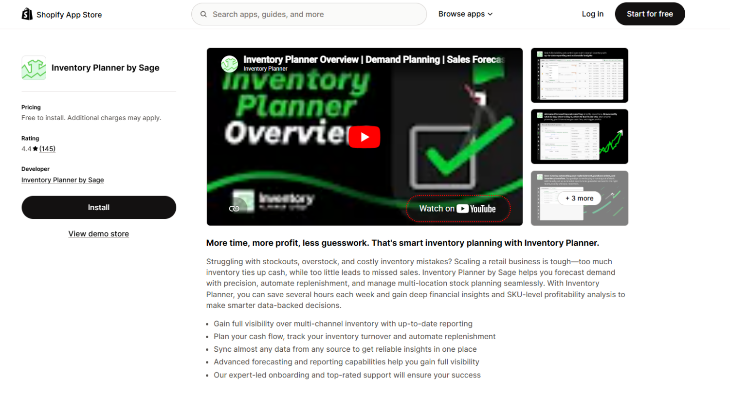 Inventory Planner by Sagee Shopify app listing
