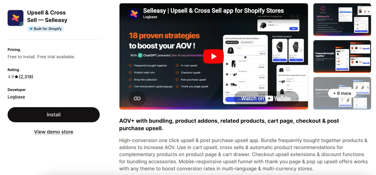 Selleasy Upsell Cross Sell Shopify Interface
