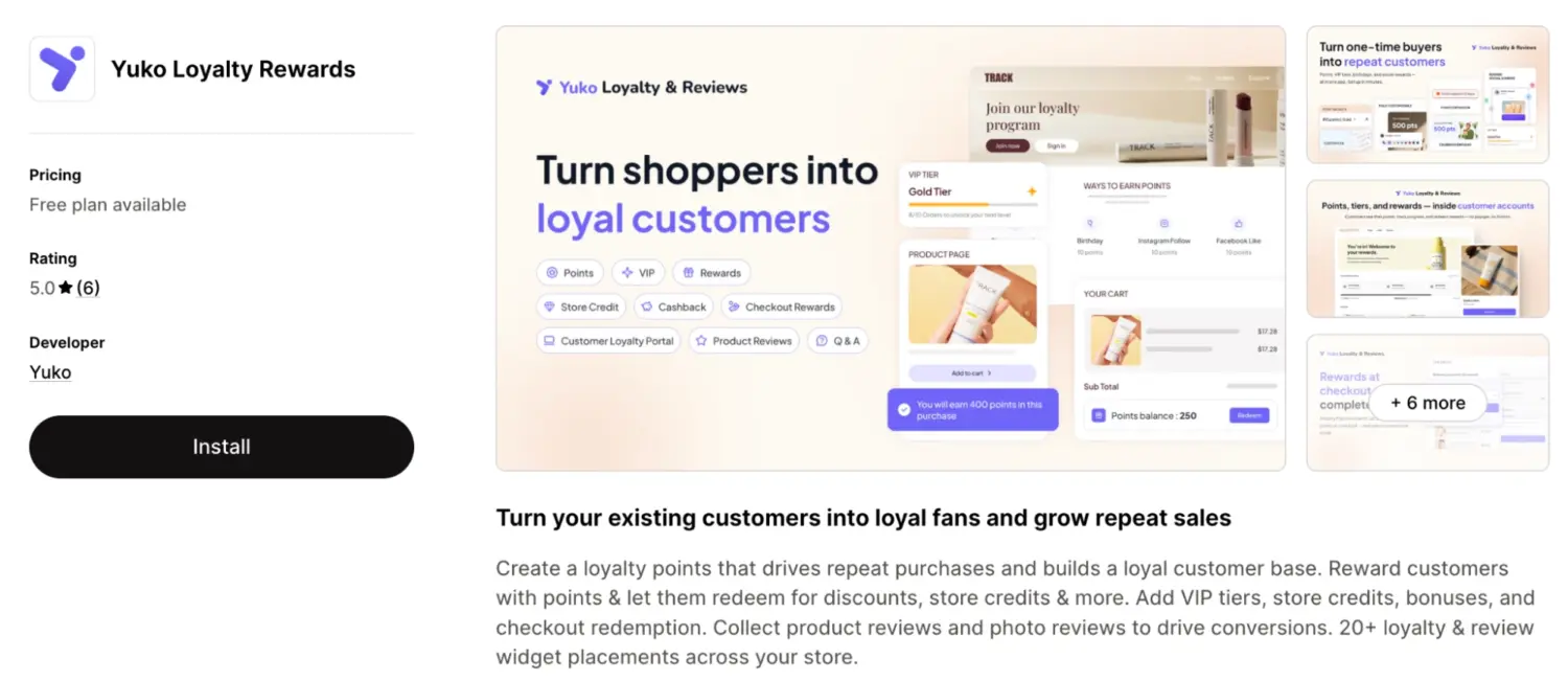 Yuko Loyalty Dashboard For Repeat Purchase Rewards