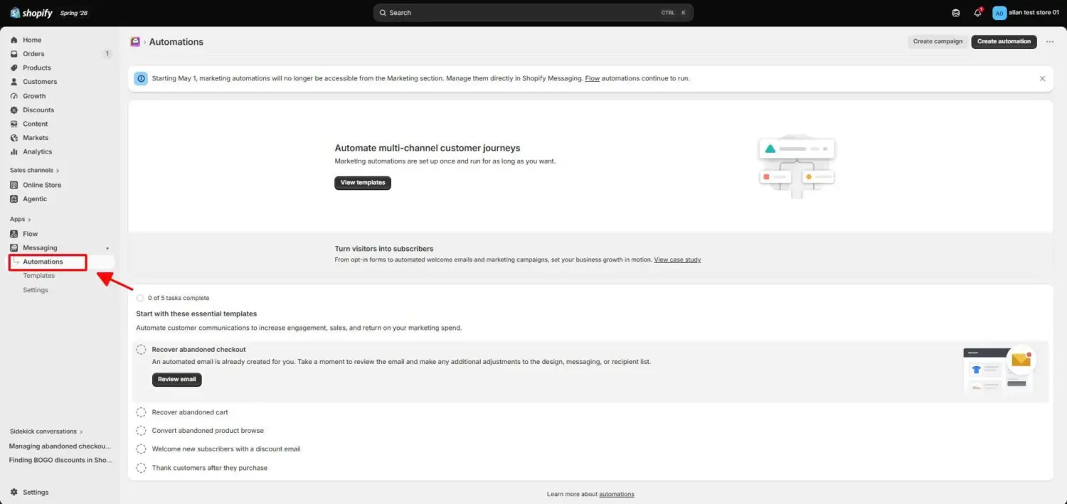 Navigate To Automations Dashboard