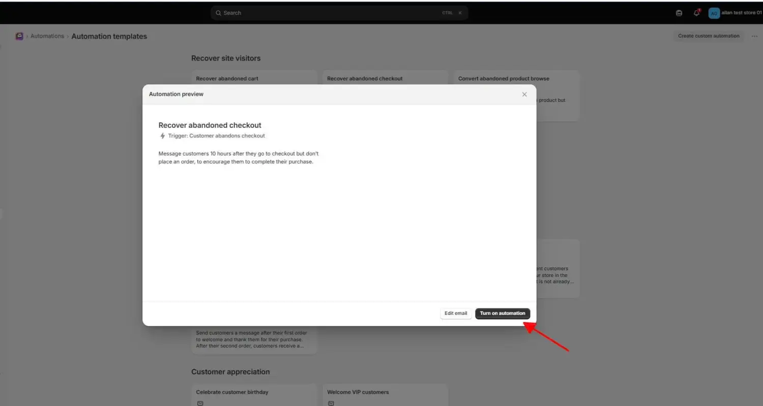 Turn On Recover Abandoned Checkout Flow