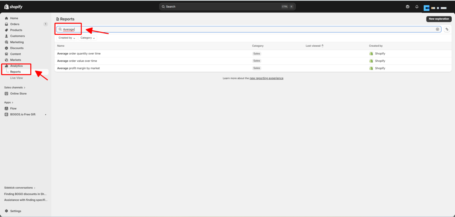 Shopify Analytics shows your store’s current AOV.
