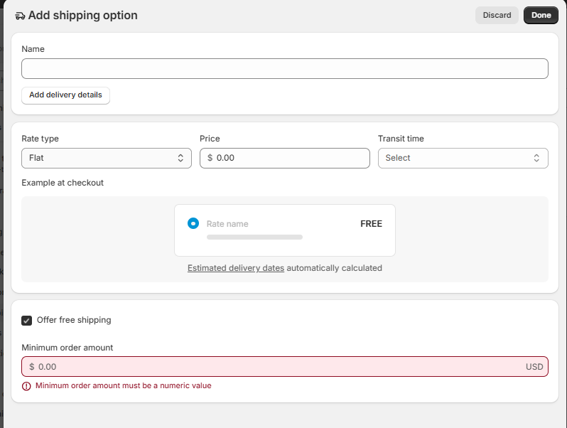Enter minimum order amount for free shipping
