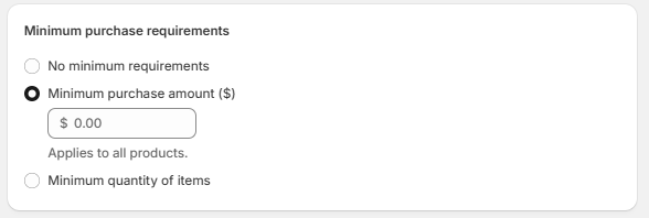 Enter minimum purchase amount