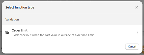 Choose Order limit validation
