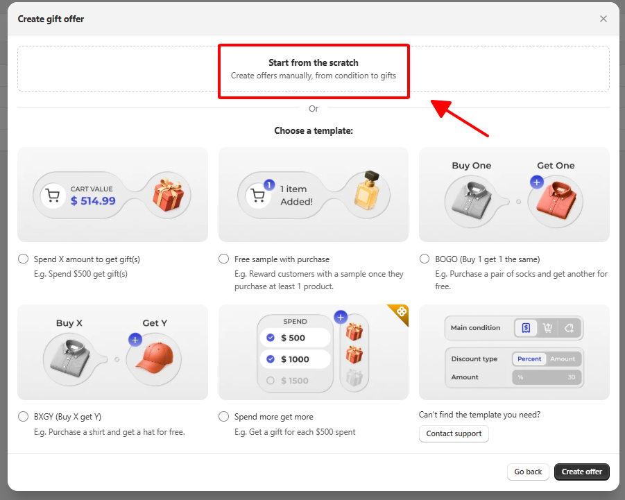 Create new gift offer with BOGOS
