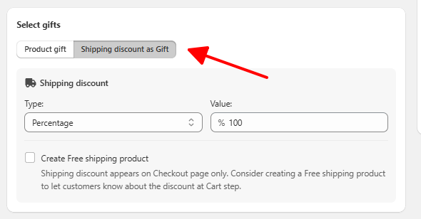 Choose "Shipping discounts as gifts"