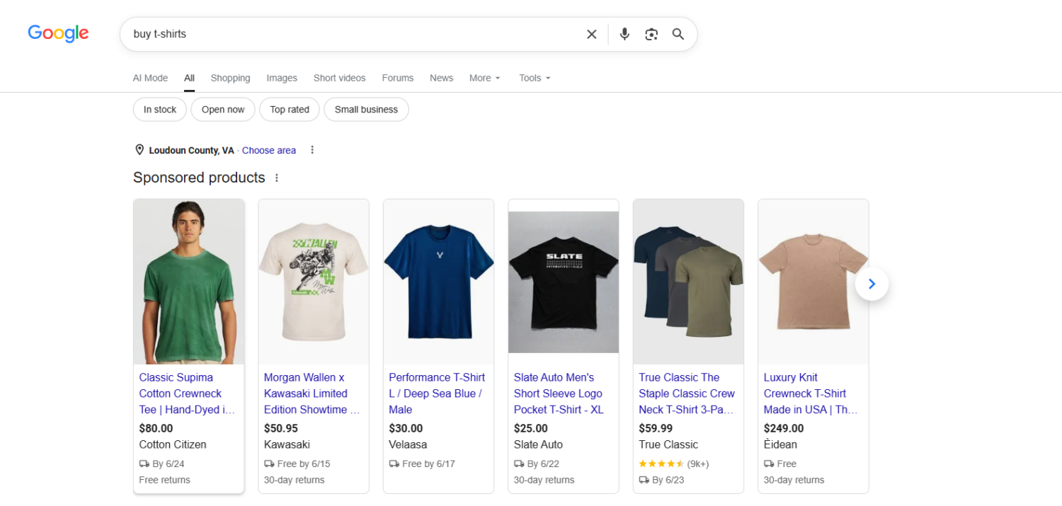 Product title on Google