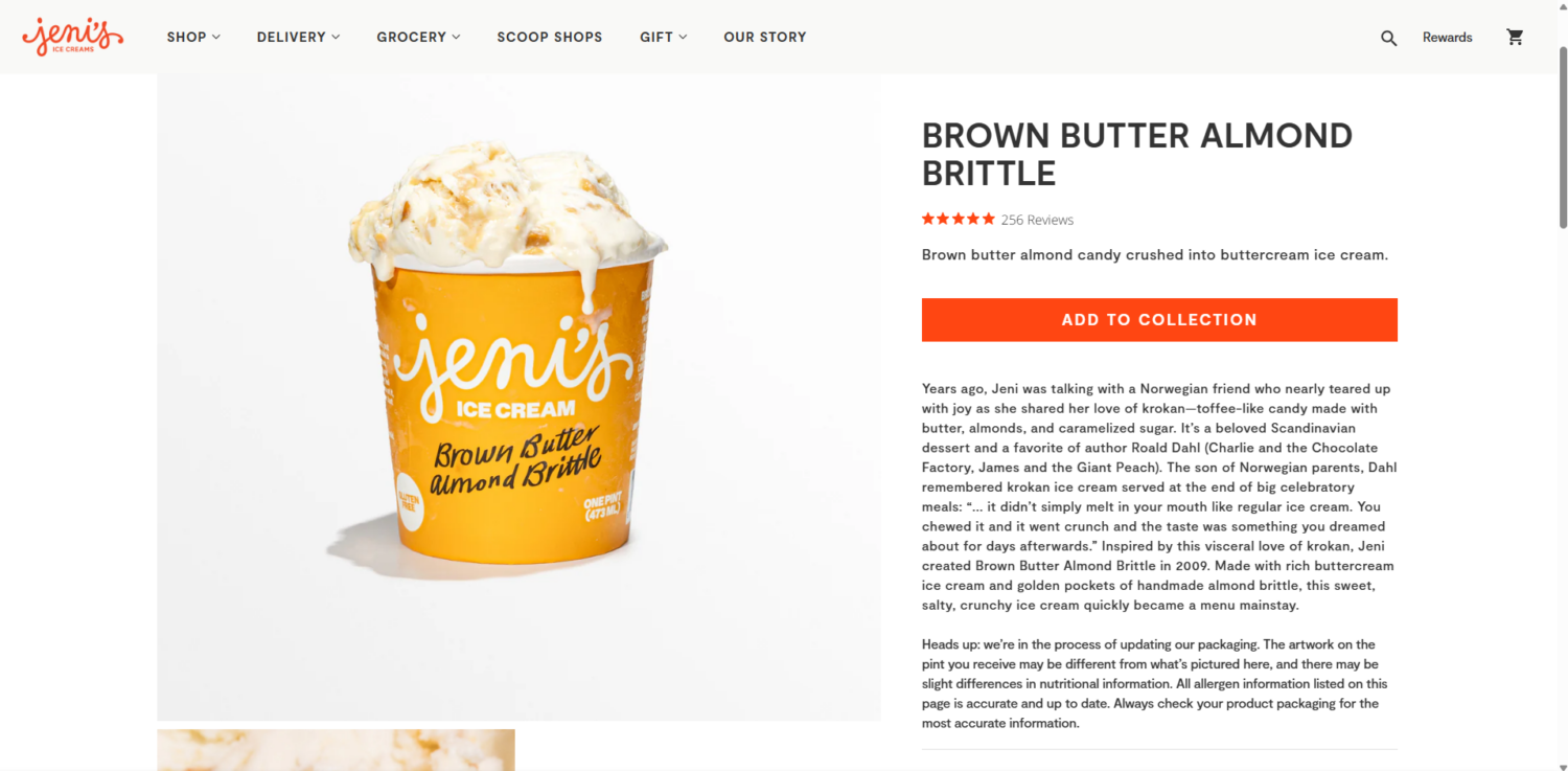Jeni's Ice Cream product descriptions

