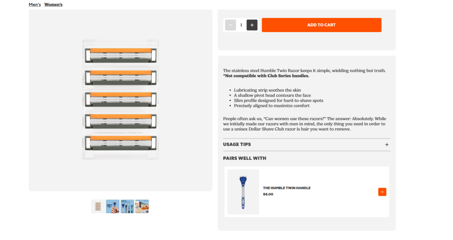 Dollar Shave Club product descriptions