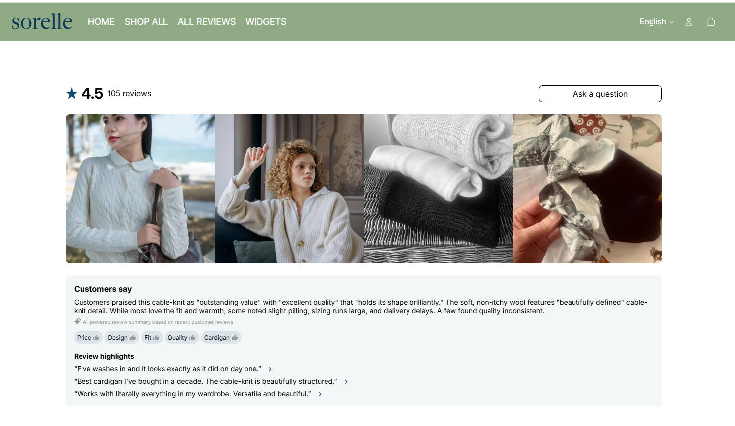 product reviews on Shopify product page
