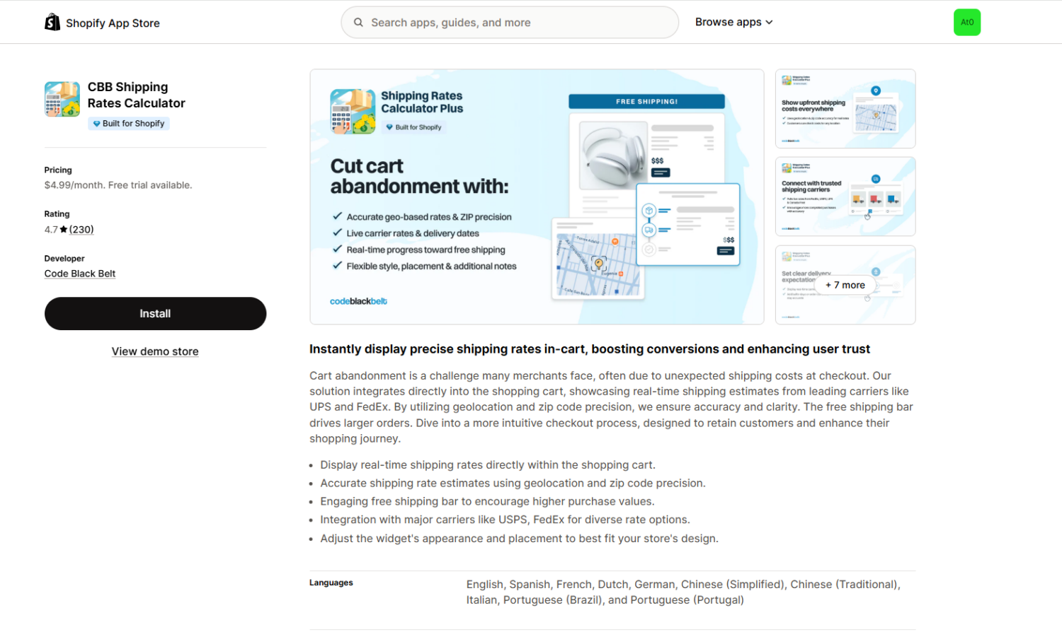 CBB shipping rate calculator Shopify app
