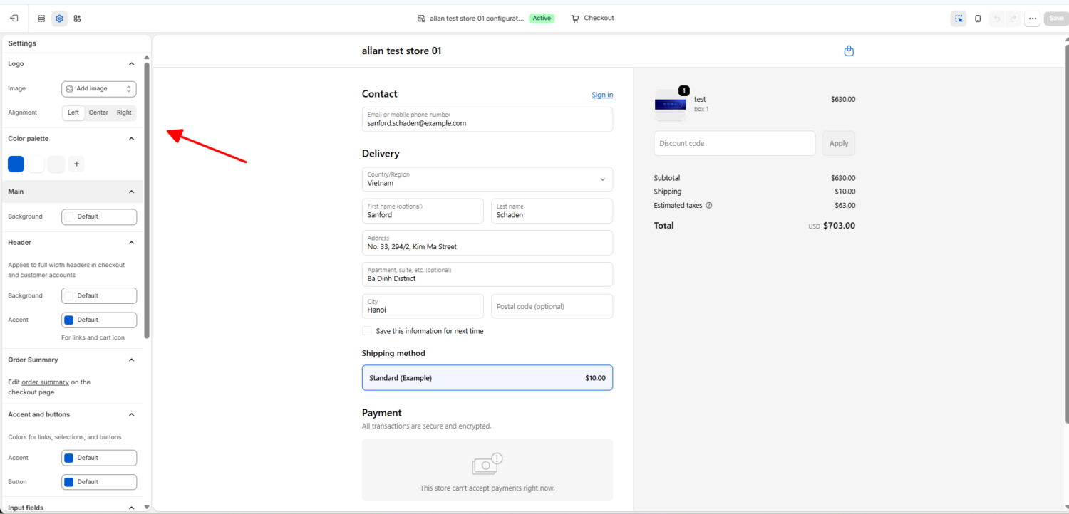 Shopify’s default checkout customization options are available for all plans.

