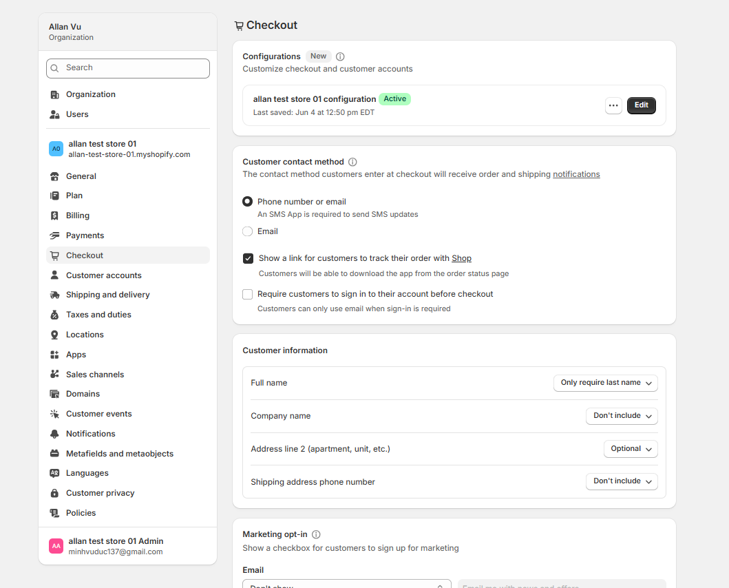 Shopify checkout page setting
