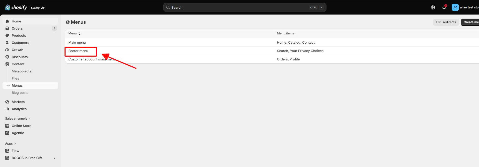 Cilck On Footer Menu