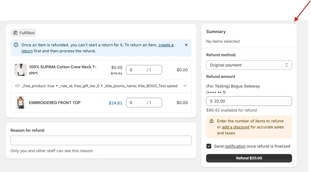 Final Refund Amount Checked In The Summary Before Money Is Sent Back