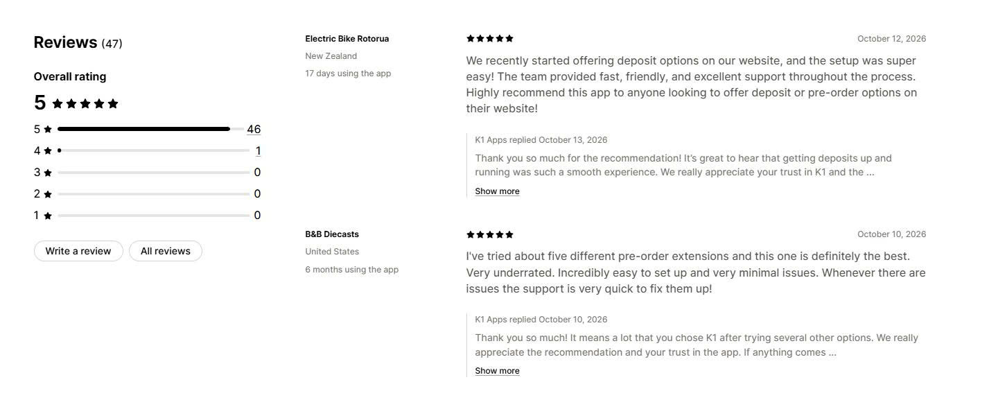 K1 Pre Order Merchant Reviews