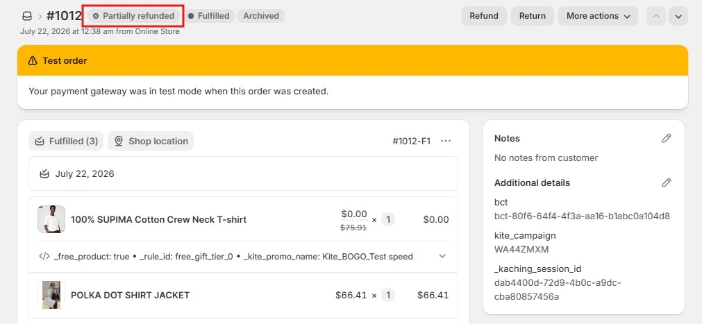 Order Page Showing The New Status After Part Of The Payment Is Returned