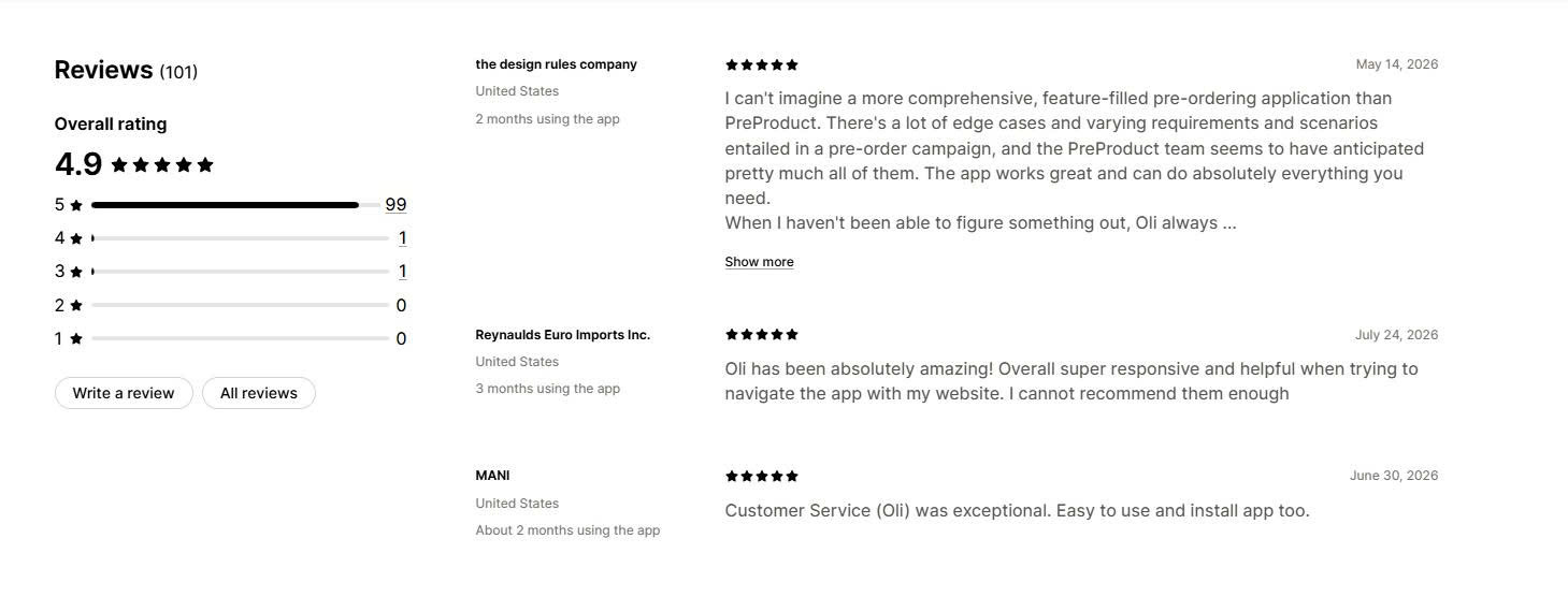 Preproduct Merchant Reviews