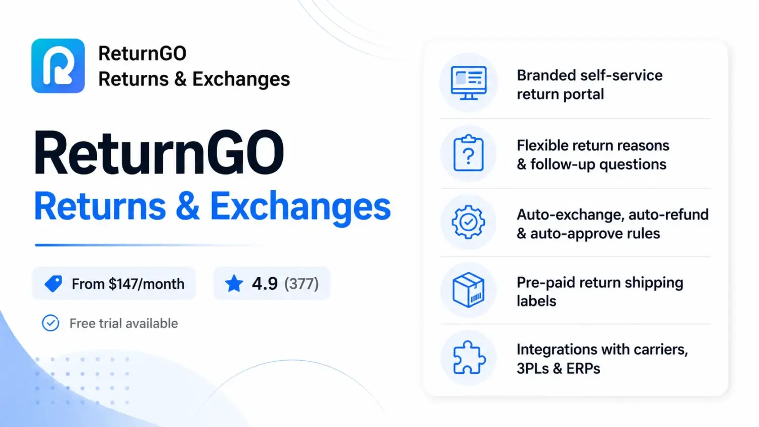 Returngo Shopify Returns App With Automated Exchanges, Refunds, Approvals, And Shipping Labels