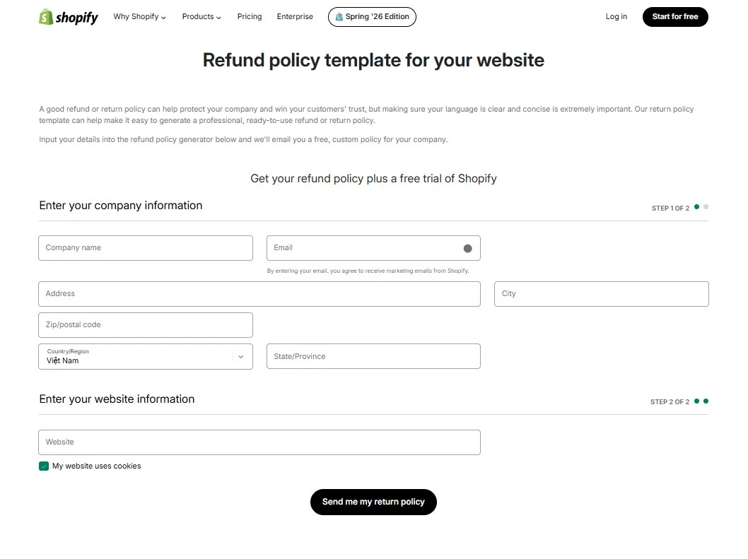 Shopify Free Return Policy Generator