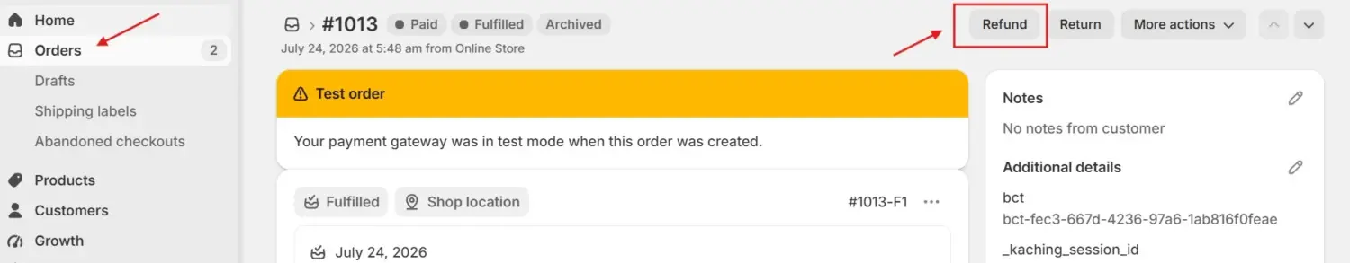 Shopify Order Page Showing Where To Start A Store Credit Refund