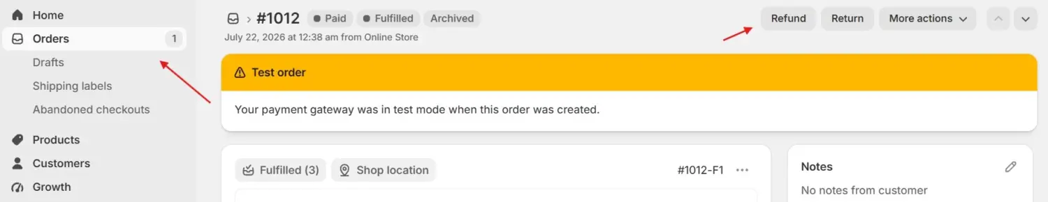 Shopify Partial Refund Screen Showing Which Order Items Will Be Refunded