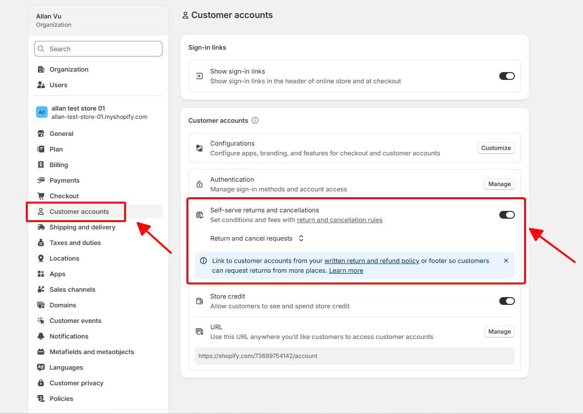 Enable Self Serve Returns In Shopify Admin